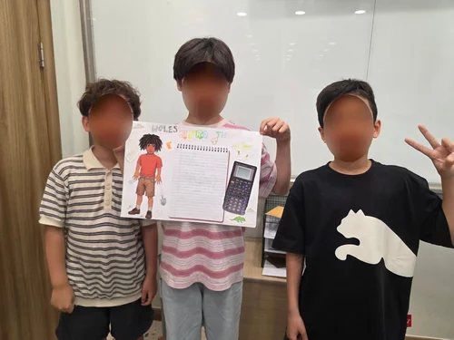 Students presenting their Holes character collage